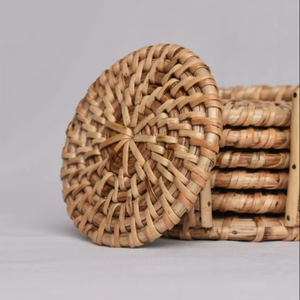 Artistic Rattan Coasters Designed With Handwoven Detailing Perfect For Protecting Tables While Adding Rustic Charm To Home Decor - Product Image 1
