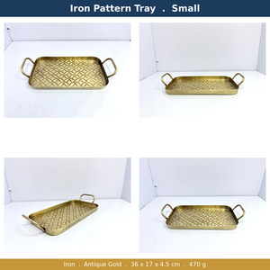 Bandeja Rectangular de Hierro con Patrón de Rejilla Dorada y Plateada de Estilo Antiguo WB INC, Diseño Floral con Asa para Decoración del Hogar y Uso en Mesa de Centro - Product Image 4
