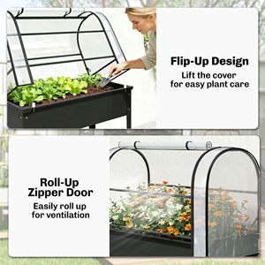 Fioriera Rialzata in Metallo Nero con Copertura a Serra Ribaltabile, Gambe e Foro di Drenaggio - Giardino Artificiale Facile da Usare - Product Image 6