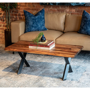 Table basse en bois avec base en métal, table basse moderne en bois avec base en métal, style industriel, meubles de salon, vente en gros - Product Image 6