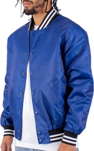 <b>Men's</b> Royal Blue Varsity <b>Jacket</b> Solid Color Button Closure Turn-down Collar Casual Style Autumn Wear Regular Fit Satin Lining - Product Image 2