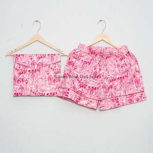 Hermoso y elegante conjunto de pijama corto de algodón hecho a mano en India, con estampado digital vintage, suave, para dormir, para mujer, primavera-verano - Product Image 6