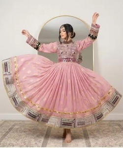 Vestido Afgano Rosa de Algodón con Espejos, Manga Larga, Estilo Anarkali, Vestido Informal para Mujer, Vestido Tradicional Kuchi Maxi - Product Image 3