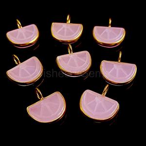 Colgante de Plata de Ley 925 con Baño de Oro y Gema Tallada de Calcedonia Rosa Natural en Forma de Melón de 10x13mm para Fabricación de Joyas - Product Image 2