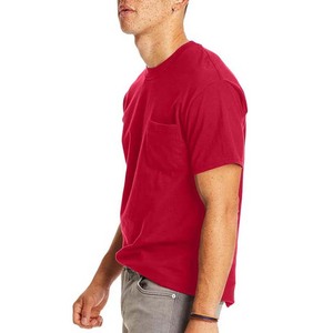 T-shirt rouge en coton à col rond pour homme, coupe classique, manches courtes, couleur unie, tricot jersey, avec poche – Meilleure vente - Product Image 2