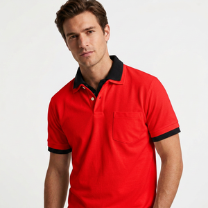 เสื้อโปโลผ้าฝ้ายผู้ชายสีดำ มีกระเป๋าหน้าอก แขนสั้น สไตล์ลำลอง - Product Image 3