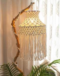 Lámpara de Macramé de Estilo Bohemio Vintage, Hecha a Mano, Ecológica, de Cordón de Algodón Tejido, Lámpara Colgante para Decoración Rústica del Hogar - Product Image 6