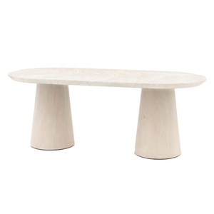 Mesa de Comedor Ovalada de Estilo Nórdico Moderno con Base de <span class=keywords><strong>Dos</strong></span> Pedestales, Fabricada en MDF con Aspecto de Travertino Sintético - Product Image 1