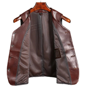 Gilet en cuir noir pour homme, veste de moto sans manches, gilet de motard, vêtement d'extérieur décontracté avec un matériau de haute qualité, design classique F - Product Image 3