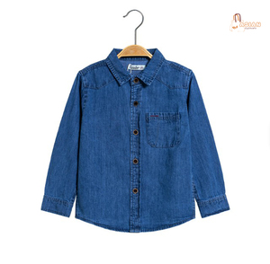 Chemise en jean à manches longues pour garçons, col mandarin, boutonnée, décontractée, couleur unie, en coton, hauts pour enfants - Product Image 2