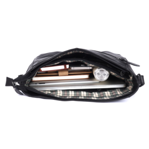 Premium Designer Genuine Leather Crossbody Hand Bag Unisex <b>Zip</b> Closure Large Capacity Black Panelled Design Daily Use For Sale - Product Image 3