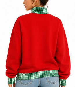 Suéter de Punto para Mujer, Cuello Alto, Diseño a Cuadros Rojos, Logotipo Frontal, Corte Regular, Algodón, Invierno - Product Image 4