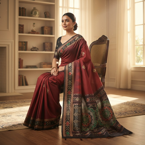 ผ้าไหมพัตตาลาสีแดงคุณภาพเยี่ยม งานทอมือ สำหรับผู้หญิง |   ชุดเดรสแบบดั้งเดิม DC Element รุ่น 0037 คอลเลคชั่นขายส่ง - Product Image 2