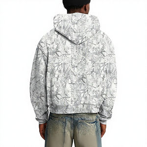 Sweat-shirts à capuche zippés camouflage pour hommes, en polaire oversize, avec motif feuille de camouflage, pour l'automne - Product Image 6