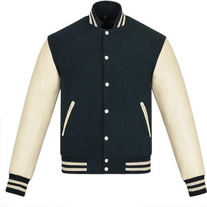 Autumn Red Black Casual <b>Leather</b> Sleeves Wool Unisex University Baseball Varsity <b>Men</b> <b>Jackets</b> - Product Image 1