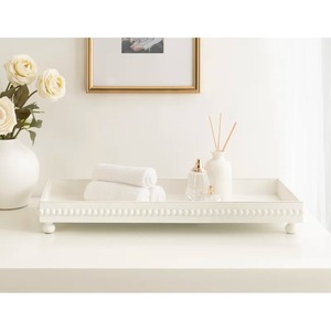 Bandeja Decorativa Rectangular de Cerámica Blanca con Borde de Perlas y Patas para Organización del Baño, Diseño Minimalista para Decoración del Hogar - Product Image 5