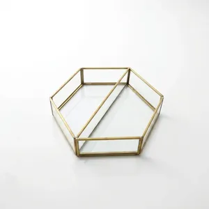 Bandeja Decorativa Hexagonal de Vidrio con Espejo, Lacada, Moderna y de Lujo, Diseño Artesanal, Organizador de Almacenamiento Metálico para Escritorio y Joyería - Product Image 5