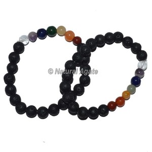 Bracelet 7 Chakras en Pierre de Lave avec Hamsa – Pierre Naturelle en Gros - Product Image 2