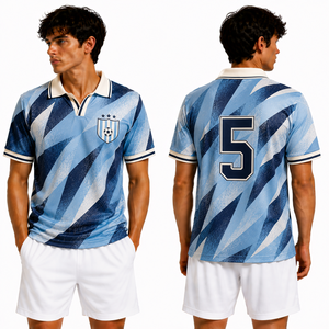Camiseta de Fútbol Retro Deportiva, Uniforme Personalizado, Estilo Vintage, con Bloques de Color, Cuello y Solapa a Rayas, Diseño a Medida, Duradera, Ventilada y de Secado Rápido - Product Image 1