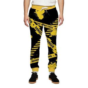 Men's Printed Sweatpants Black Yellow Danger Tape Pattern Elastic Waist Drawstring Casual Joggers Sublimation Design Summer Wear - Product Image 1