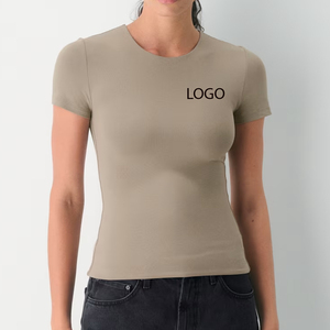 T-shirt court ajusté en mélange de coton extensible, confortable pour le quotidien / Haut moderne et élégant pour les commandes en gros, couleur unie - Product Image 1