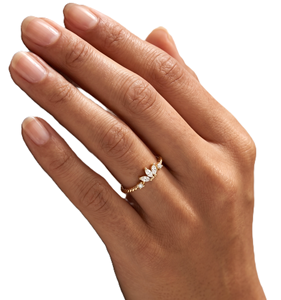 Anillo de Oro Sólido 9K 10K 14K 18K al por Mayor con Diamantes de Laboratorio Marquise y Redondos, Anillo de Promesa Delicado, Anillo de Amor, Anillo Minimalista de Cuerda Trenzada - Product Image 5