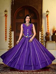 Ensemble Lehenga Traditionnel Indien Violet pour Femme, en Coton, Longueur Ras du Sol, Coupe Ample, Robe Ethnique, Protection Solaire pour Adultes - Product Image 5