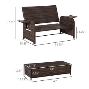 Ensemble de canapé d'extérieur 2 places en rotin tressé avec rangement, repose-pieds et tables d'appoint, résistant aux intempéries, pour jardin et hôpital - Product Image 3