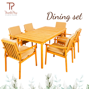 Ensemble de salle à manger moderne pour patio – Table et chaises pliantes en bois d'acacia, 7 pièces - Product Image 1