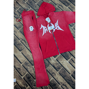 ชุดเซ็ตวินเทจสองชิ้นแบบ ODM สั่งทำพิเศษ เสื้อฮู้ดดี้สีพื้นแบบวินเทจและกางเกงขาบานทรงหลวมสำหรับผู้ชายไซส์พลัส ผ้าฟลีซสำหรับฤดูหนาว - Product Image 4