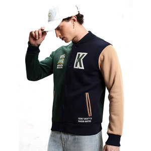 <b>Mens</b> Classic Wool Blend Varsity <b>Jacket</b> Stand Collar Snap Buttons Contrast Sleeves Winter <b>Jacket</b> - Product Image 6