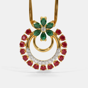 Yellow Gold <b>Ruby</b> Emerald Floral Lab Grown Diamond Pendant <b>Necklace</b> - Product Image 1