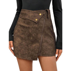 Jupes en cuir vintage pour femmes, zippées, taille haute, ourlet asymétrique, mini-jupes 2026 - Product Image 6