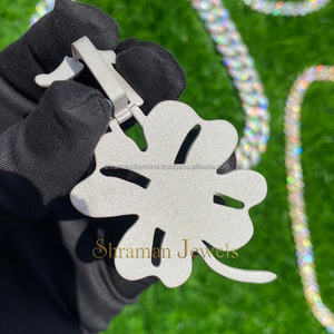 Men's Hip Hop Fine Rapper Jewelry Iced 925 <b>Silver</b> Moissanite Flower Lucky <b>Initial</b> Number Custom Charms Big <b>Pendant</b> Party Rhodium - Product Image 2