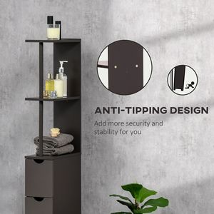 Meuble de salle de bain compact autoportant à 2 niveaux, solution en lin marron avec étagères et tiroirs peu encombrants pour la maison, l'hôpital, la chambre à coucher - Product Image 6