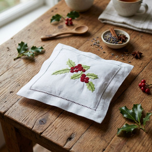 Wholesale Embroidery Holly <b>Christmas</b> Sachet <b>Pillow</b> White Cotton High Quality Quang Thanh Latex Hemstitch Sachet Pillowcase - Product Image 1