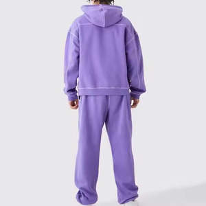 Conjunto de Sudadera con Capucha y Pantalones Acampanados de Verano OEM Personalizados, Estilo Urbano, Lavado Ácido, de Tejido Pesado y Oversize - Product Image 2