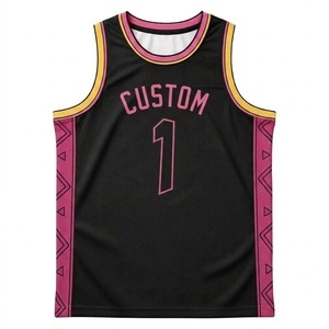 Maillot de basketball personnalisé pour enfants, noir et rose, imprimé géométrique, débardeur sublimé unisexe, anti-humidité, extensible dans quatre directions - Product Image 1