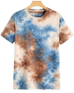 Manufacturer <b>Blue</b> Brown Tie <b>Dye</b> T Shirt Men Cotton Crew Neck Short Sleeve Vintage Wash Casual Streetwear OEM Wholesale Tee - Product Image 1