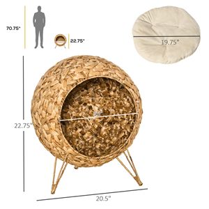 Cuccia per Gatti Intrecciata Marrone da 20,5 Pollici, Design Rialzato Fatto a Mano con Cuscino per Animali Domestici - Product Image 3