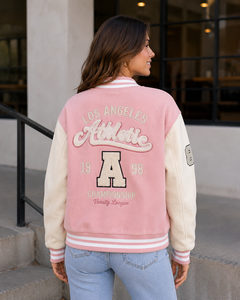 Chaqueta Varsity para Mujer, Color Sólido, Manga Larga, Cuello Camisero, Diseño con Letras Bordadas, para Otoño, ODM, Logotipo Personalizado en la Parte Delantera - Product Image 2