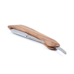 Navaja de Barbero Profesional de Acero Inoxidable con Mango de Madera en Color Acero, Diseño de Filo Recto para Afeitar la Barba, Logotipo Personalizado - Product Image 6