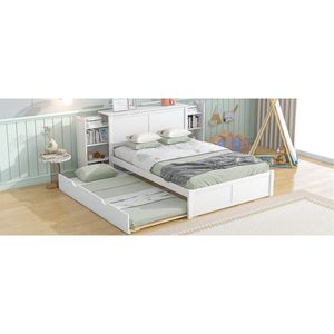 Letto a piattaforma bianco full size con contenitore, ripiani estraibili e letto estraibile singolo per bambini - Product Image 4