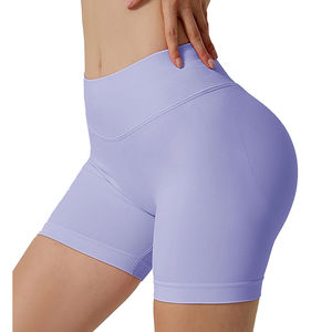 Shorts de yoga taille haute pour femme, unis, effet ventre plat, pour fitness, entraînement, course à pied, super doux, avec ceinture réversible, en Spandex/Nylon - Product Image 2