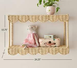 Nuevo diseño de estantería escalonada de ratán con dos niveles festoneados para exhibir libros y decorar la habitación infantil. - Product Image 5