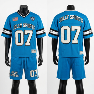Mens Athletic 180 GSM Performance Mesh Football Jersey And Short <b>Set</b> Blue Panel Design Custom Print jersey short <b>set</b> for men's - Product Image 1