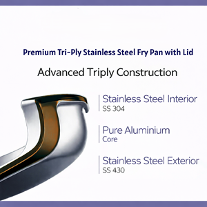 Premium Tri-Ply Stainless Steel Non-Stick Fry <b>Pan</b> with Lid Durable Long Handle 1.2L Capacity for Frying & Sauting 24 cm - Product Image 4