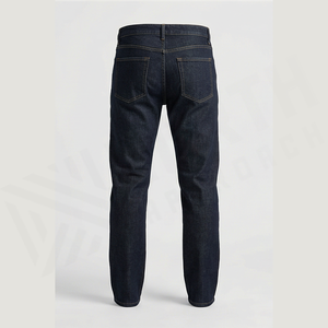 Jean en denim coupe droite délavé foncé pour homme, taille haute, coupe slim, en coton, style décontracté, pantalon d'automne - Product Image 2