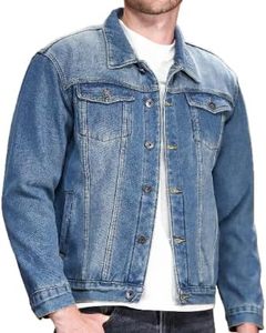 Chaqueta de Mezclilla Lavada para Hombre, Azul Clásico, Cuello Camisero, Manga Regular, Estilo Casual de Otoño, 100% Algodón, Cierre de un Solo Botón - Product Image 1