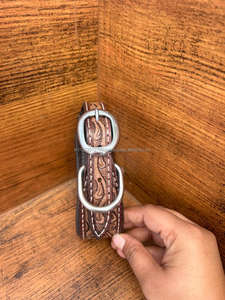 Nouveau collier de chien imprimé fleur en cuir torsadé occidental pour cou collier de chien réglable rembourré en cuir véritable gravé pour animal de compagnie - Product Image 3